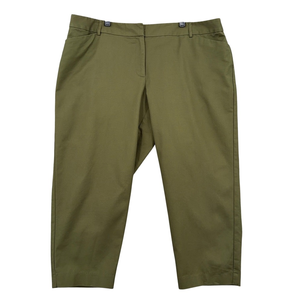 Liz Claiborne Cropped Dress Pants Women 18W Cotton Spandex Olive Green